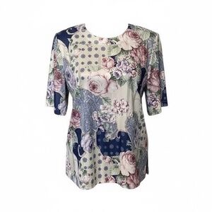 Vintage Top‎ Notch Women's Blue Floral Short Sleeve PullOver Blouse Size 12